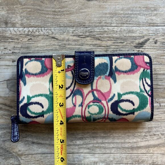 Coach Wallet Signature IKAT Scribble Print Accordion Large White Pink Blue - Picture 7 of 8